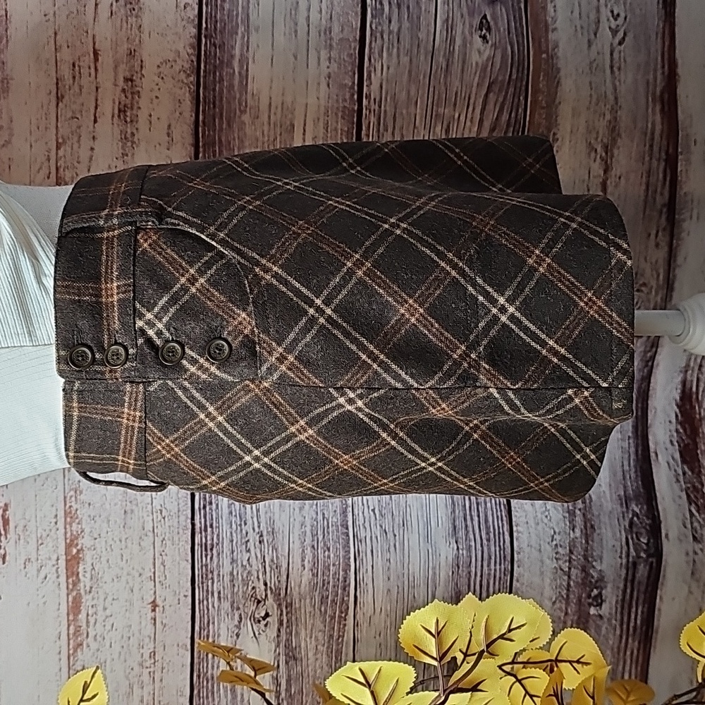 FREE PEOPLE VINTAGE Y2K BROWN PLAID WOOL BLEND MINI-SKIRT - Picture 3 of 12